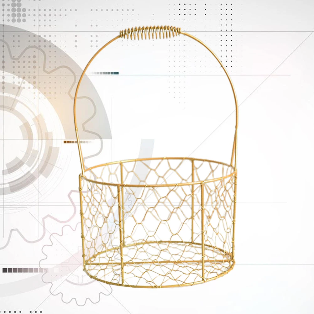 

Golden Round Flower Metal Container Iron Wire Basket for Home Office Desk ganizer Sturdy Storage Holder Shiny Beautiful