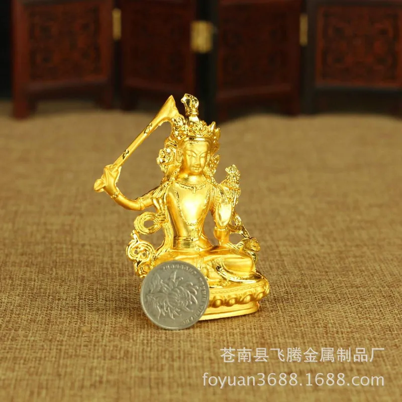 Crafted two-tone gold-plated alloy Manjushri, the Bodhisattva of Wisdom