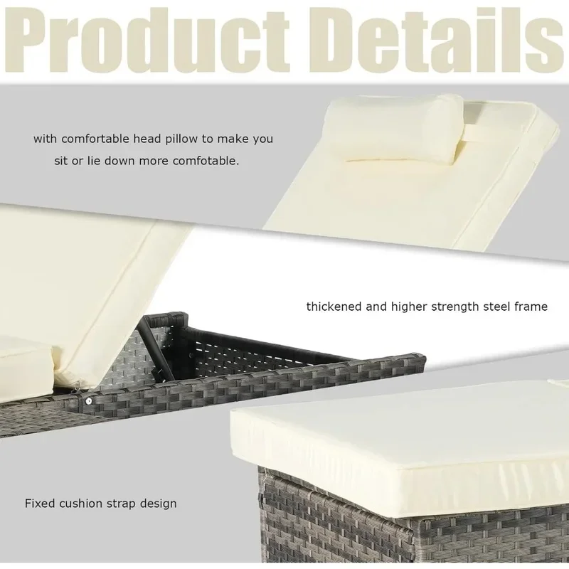 Outdoor Patio Chaise Lounge Set, Adjustable Backrest Recliner Chair with Side Shelf for Garden, Yard, and Poolside Use