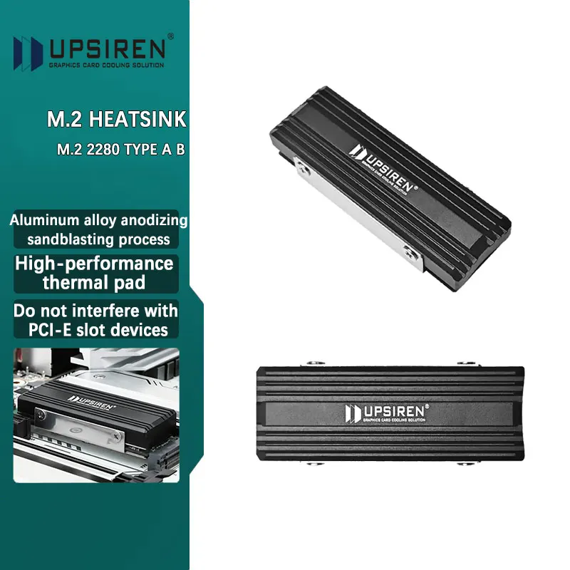 UPSIREN M.2 2280 TYPE A B SSD Aluminum Alloy Heat Sink SSD Cooling Jacket Solid State Drive Heat Dissipation