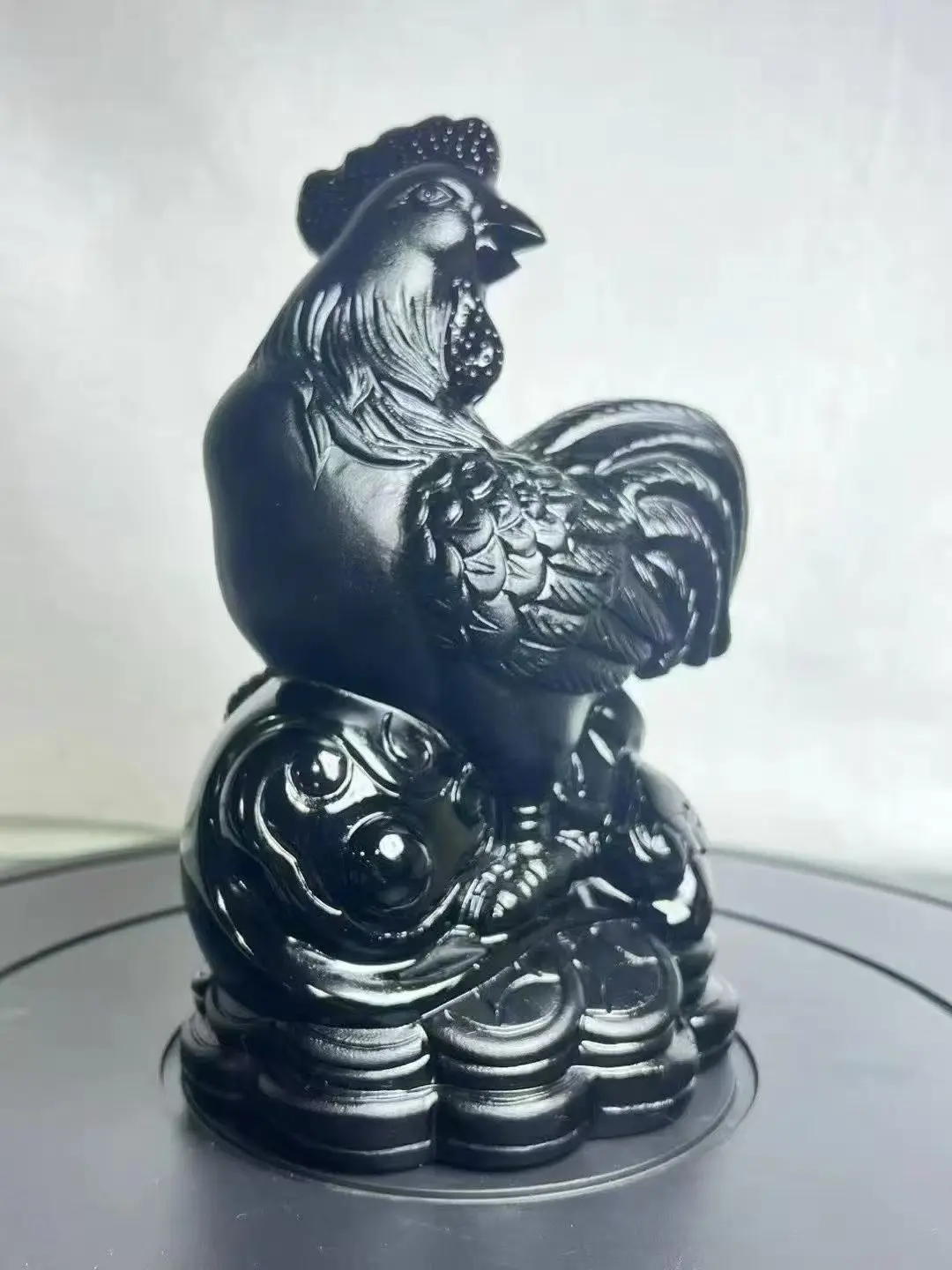Natural Obsidian Crystal Quartz Carved Big Rooster, Enhancing Vitality, Home Decoration, Demagnetization Divination, Purificatio