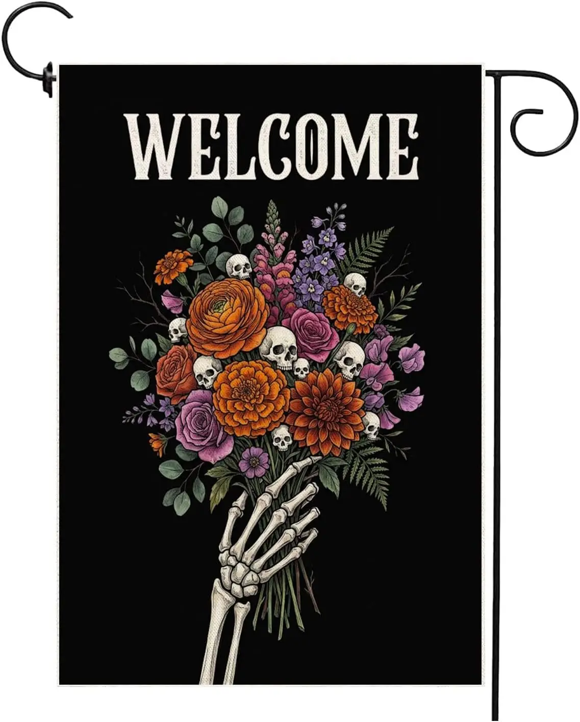Welcome Halloween Garden Flag 12 x 18 Inch Double Sided Funny Spooky Flowers Skeleton Skull Holiday Yard Outdoor Decorations aaz