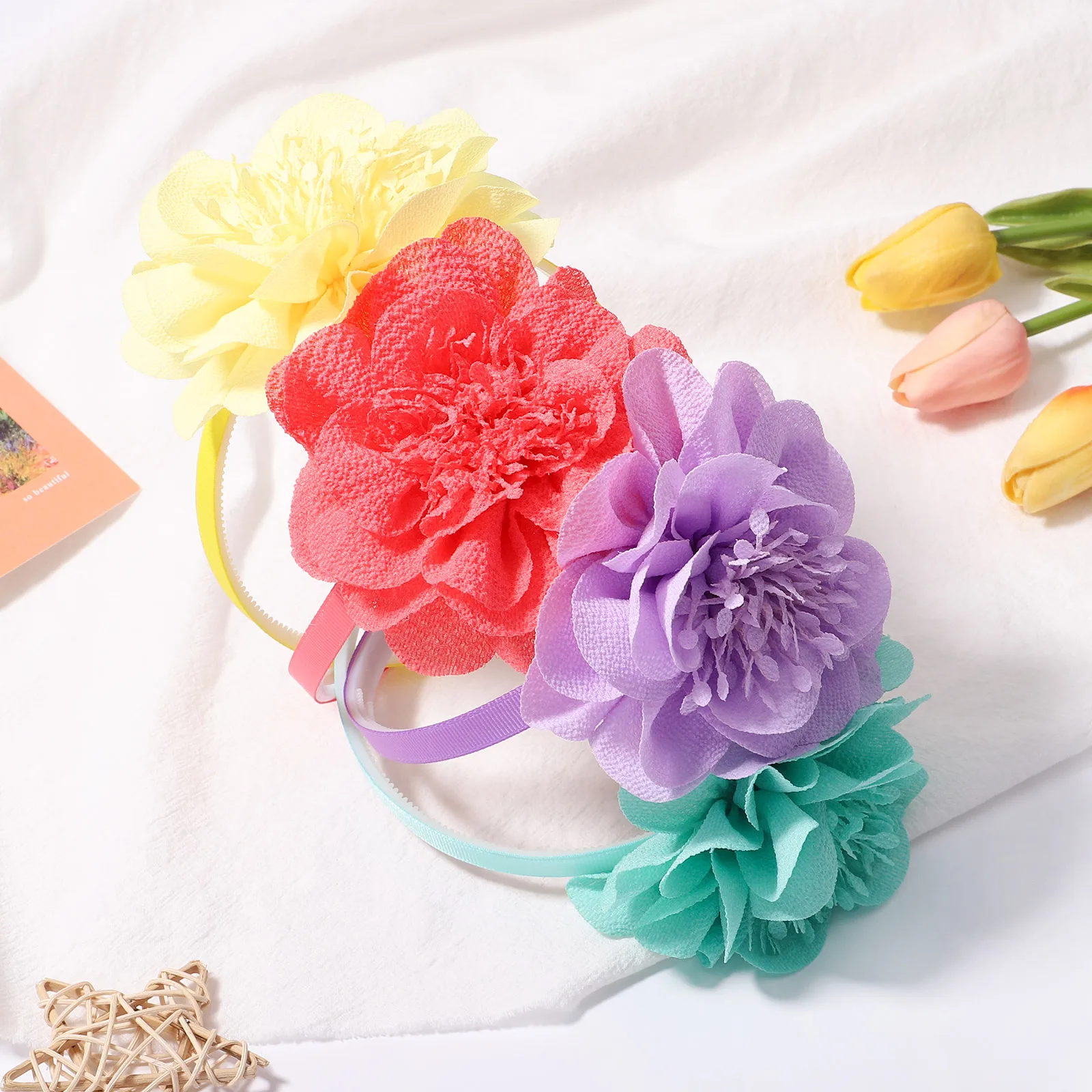 12Colors Solid Flower Hairbands For Sweet Girls Princess Ribbon Hair Hoop Headband DIY Headwear Kids Hair Accessories Hair Bands