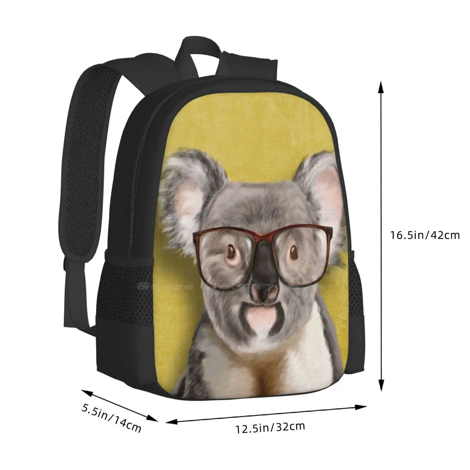 Mr Koala-mochila escolar de gran capacidad para ordenador portátil, bolsa con gafas amarillas para mascotas, osito de peluche, Koala de raza divertida, retrato de Koala