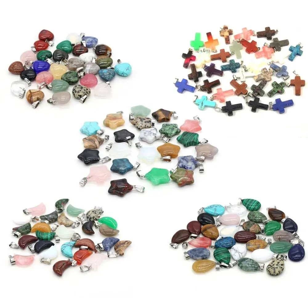 20pcs Mixed Color Geometric Natural Stone Pendant Crystal Quartz Agate Tiger Eye Charms for Jewelry Making DIY Necklace Earrings