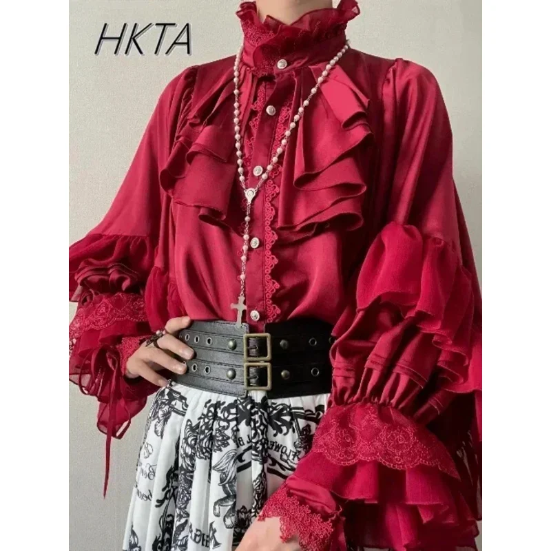 

CyGothic Style Рубашка с рукавами «летучая мышь» Женские свободные рубашки большого размера Весна Осень Женский красный черный топ Y2k Блузка Однотонные майки