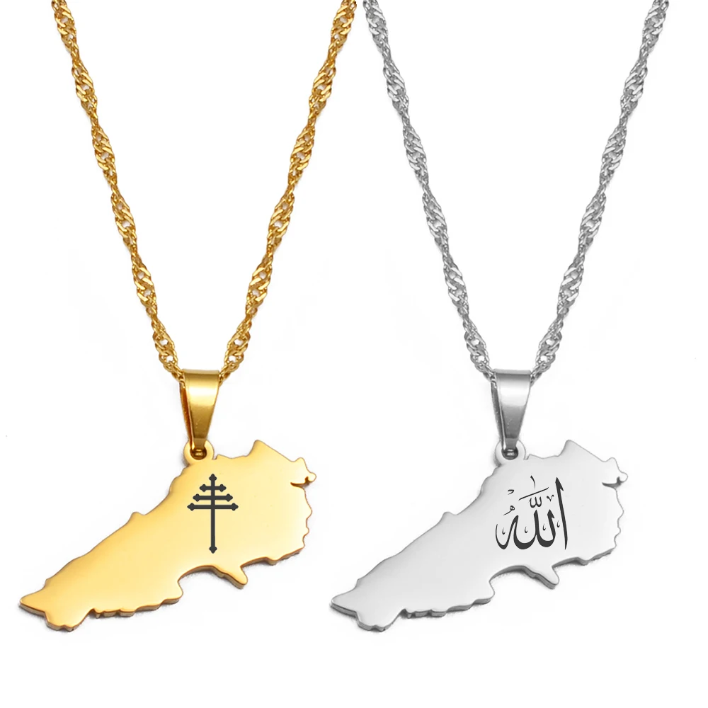 Anniyo Liban Map Maronite and allah Pendants Necklaces Silver Color/Gold Color Jewelry Lebanon Map Chain Necklaces #201621P