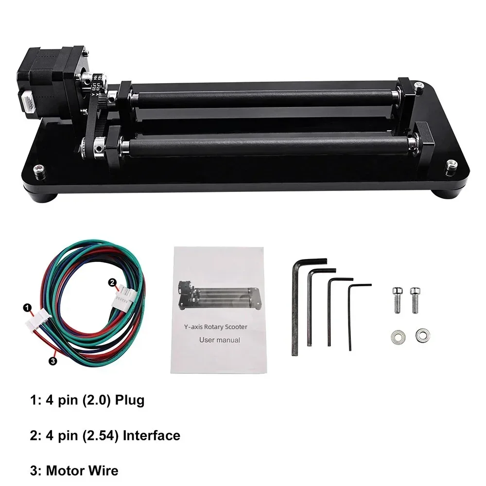 CNC Laser Engraver Y-axis Rotary Roller 360° Rotating 3-speed Adjustment Laser Rotary Module for Cylindrical Objects
