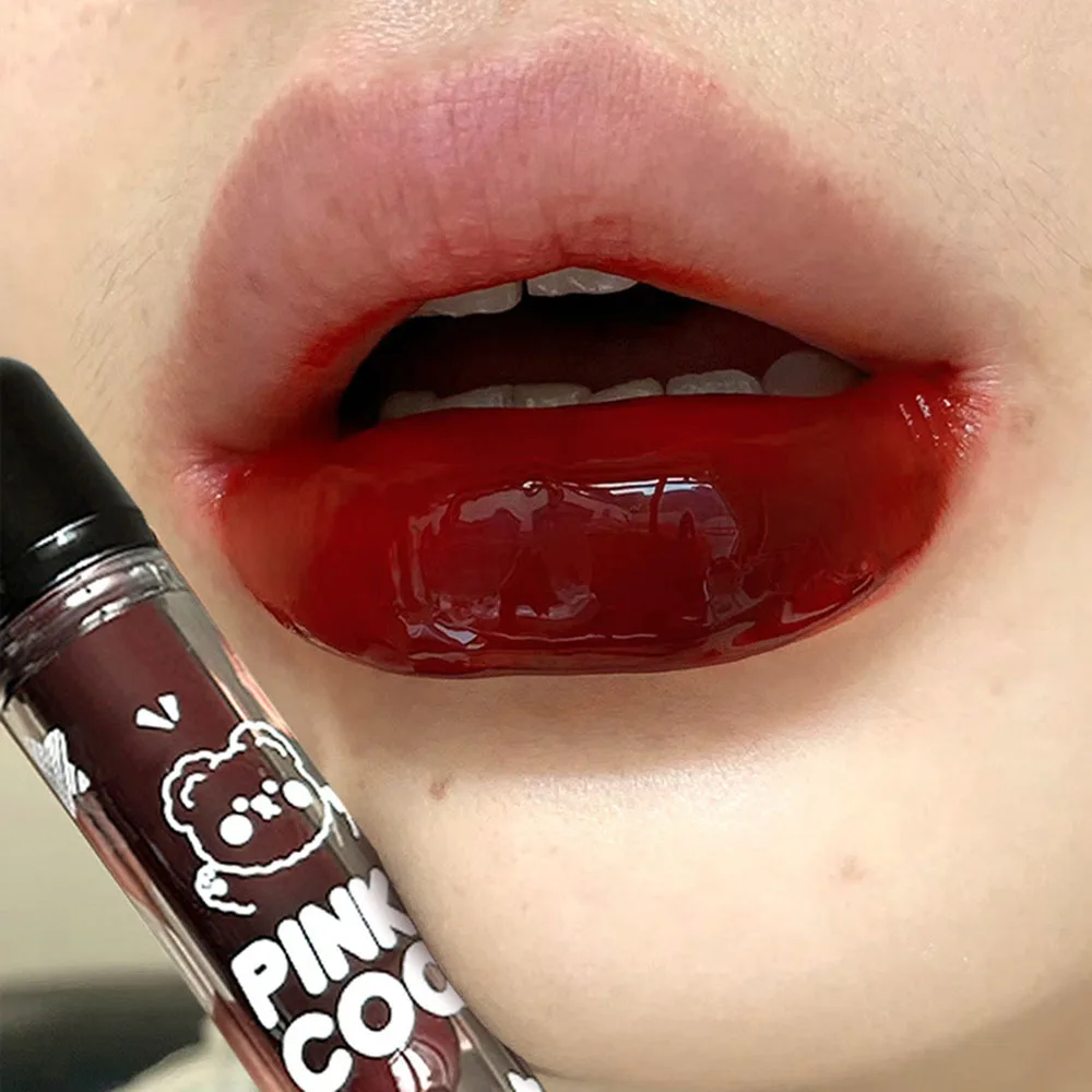 Cherry Red Mirror Water Light Lip Gloss Jelly Gloss Liquid Lipstick Waterproof Lasting Sexy Nude Red Lip Tint Korea Makeup