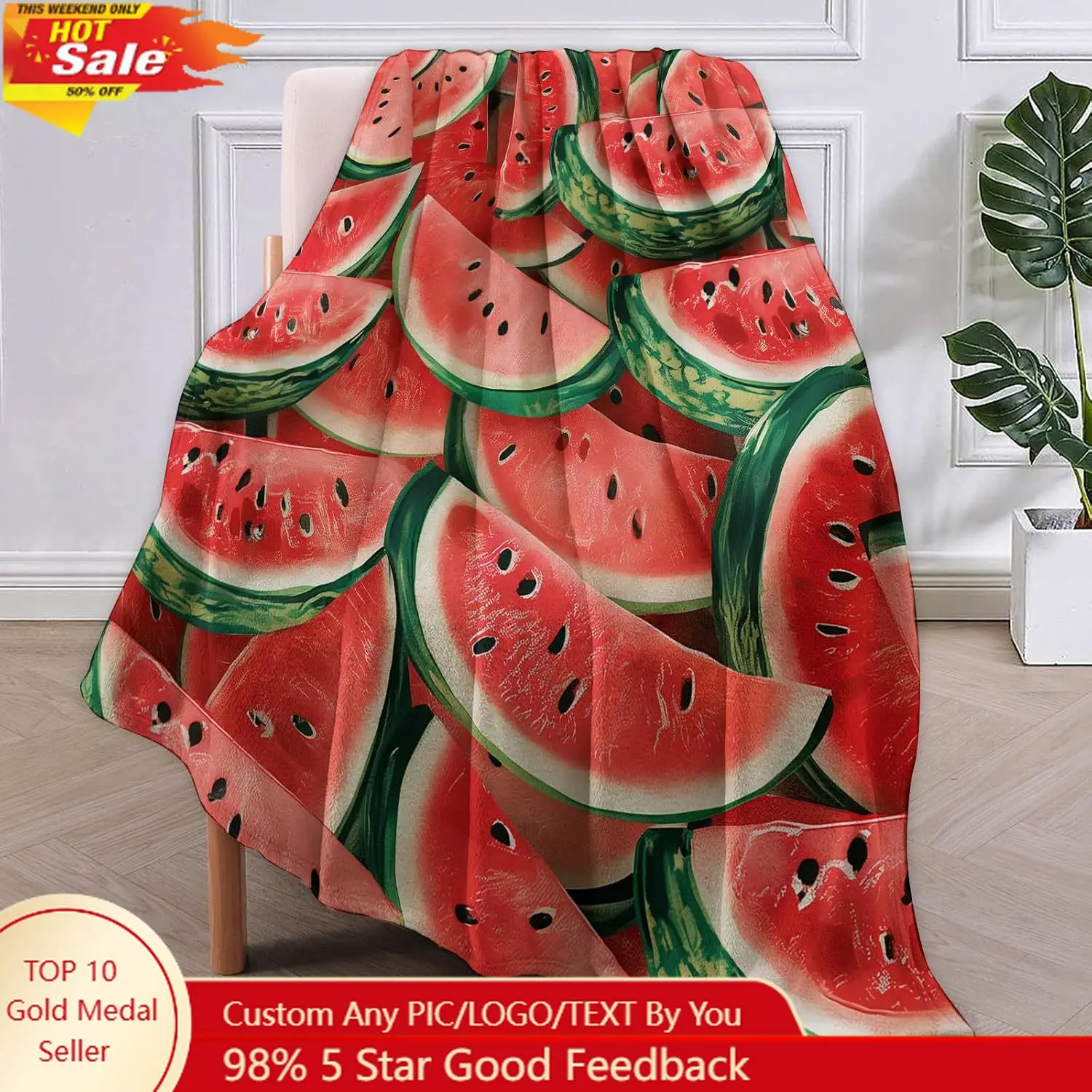 

Watermelon Blanket Gifts for Women Girls Adults Kids Soft Warm Lightweight Cozy Red Watermelon Fruit Theme Throw Custom blankets