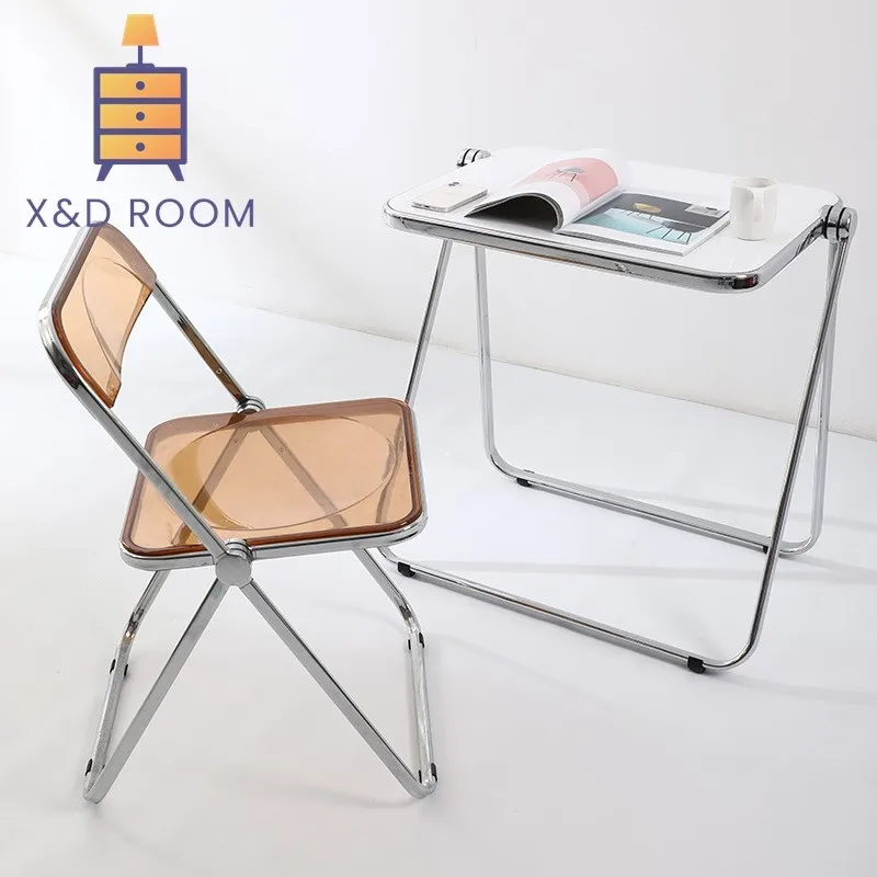 X&D Transparent Chair Acrylic Fashion Clothing Store Photo Chair Simple Home Ins Dining Chair Stool Folding Chair New Hot 2024