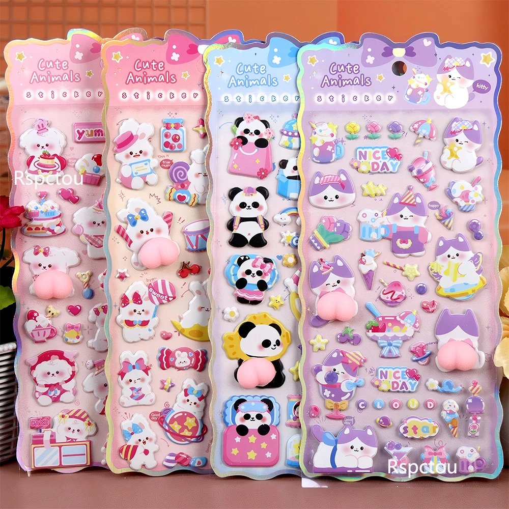 

Kawaii Rabbit Rabbit Panda Butt 3D Relief Stickers Animal Happy Buttocks Decals Toys Cute Cartoon Stress Relief Gifts