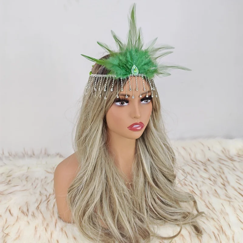 Crystal crown diamond tassel chain feather headdress carnival accessories21st centurywomenHalloweenperformanceparty catwalkprops