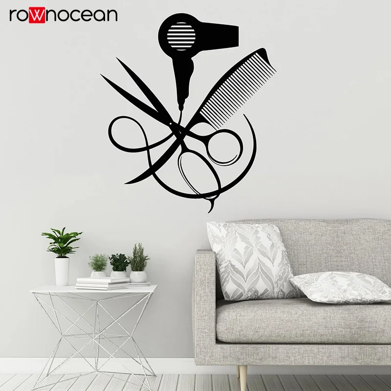 Hairdresser Tools Wall Decal Scissors Comb Hair Dryer Vinyl Sticker For Hair Salon Barbershop Beauty Studio Wall Decor E643