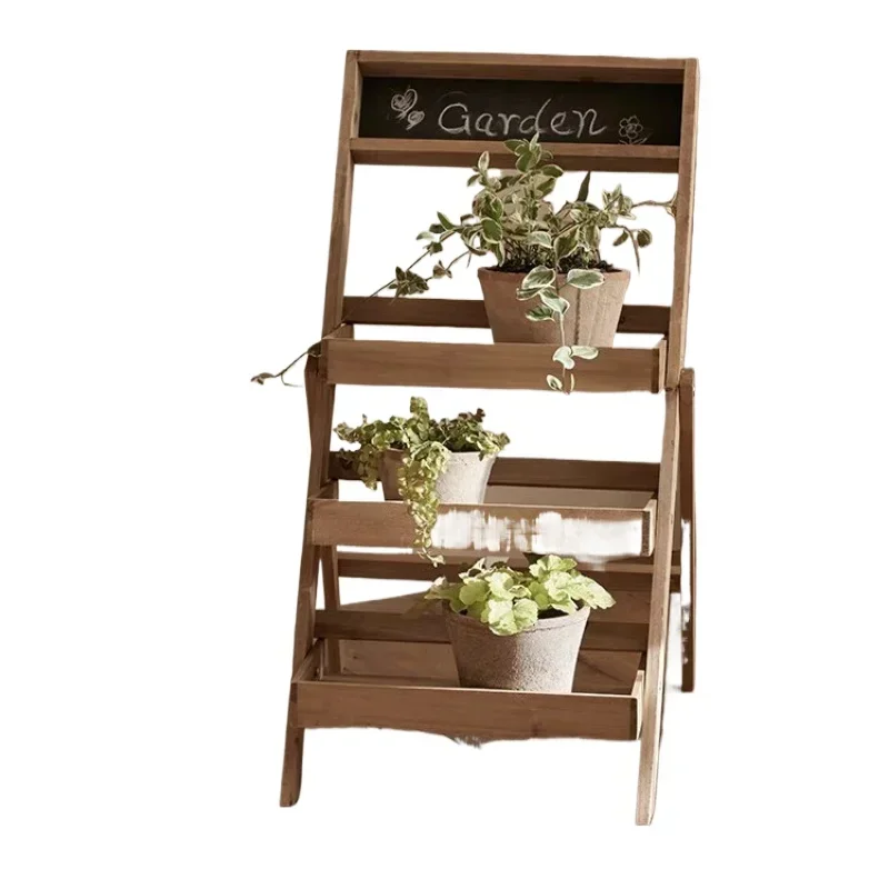 Multi-layer solid wood floor-to-ceiling flower rack Balcony wooden succulent rack Folding outdoor garden multi-layer flower pot