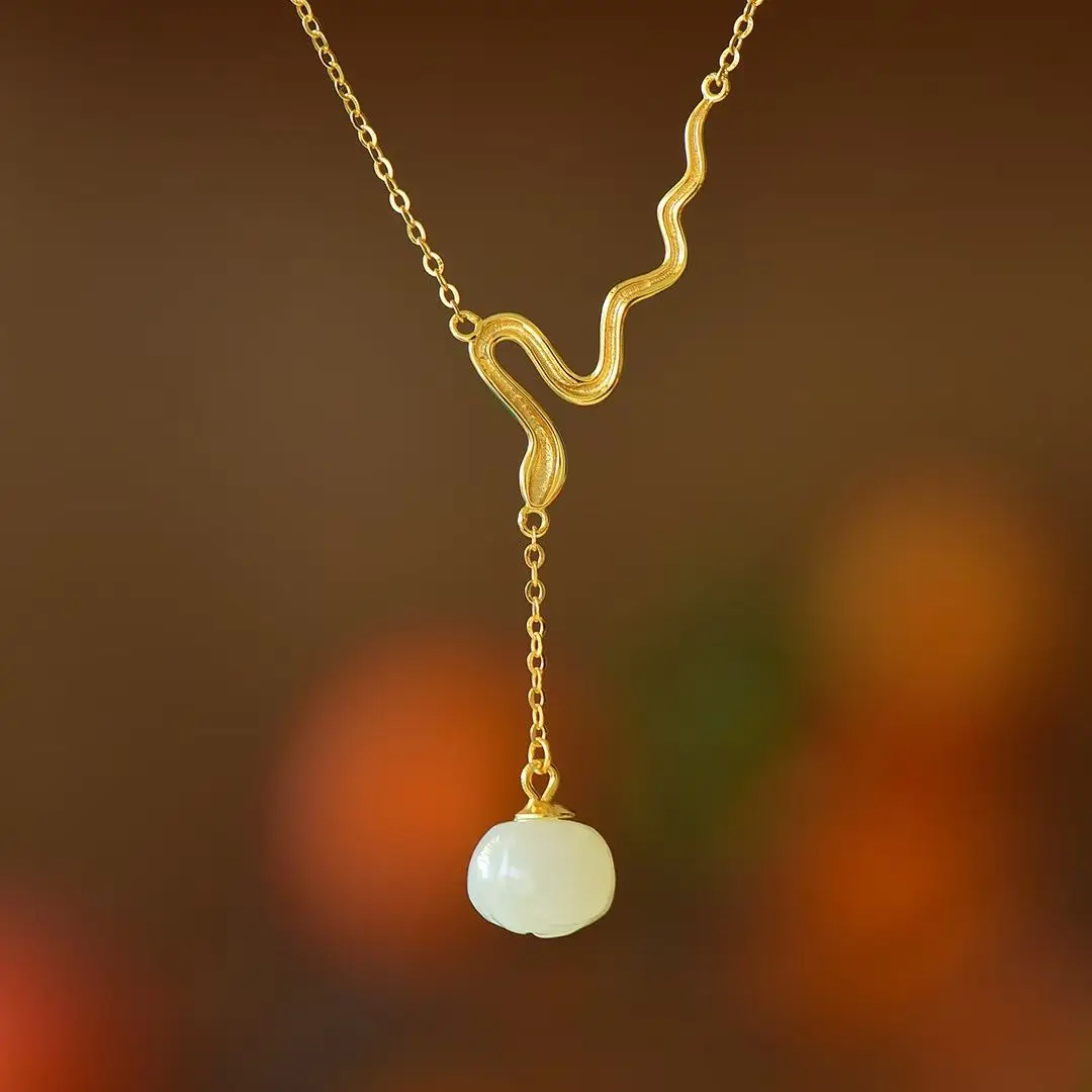 

Certificate 925 Silver Natural Nephrite Snake Necklace Hetian Jade Serpent Pendant Choker For Women Ophidian Women Fine Jewelry