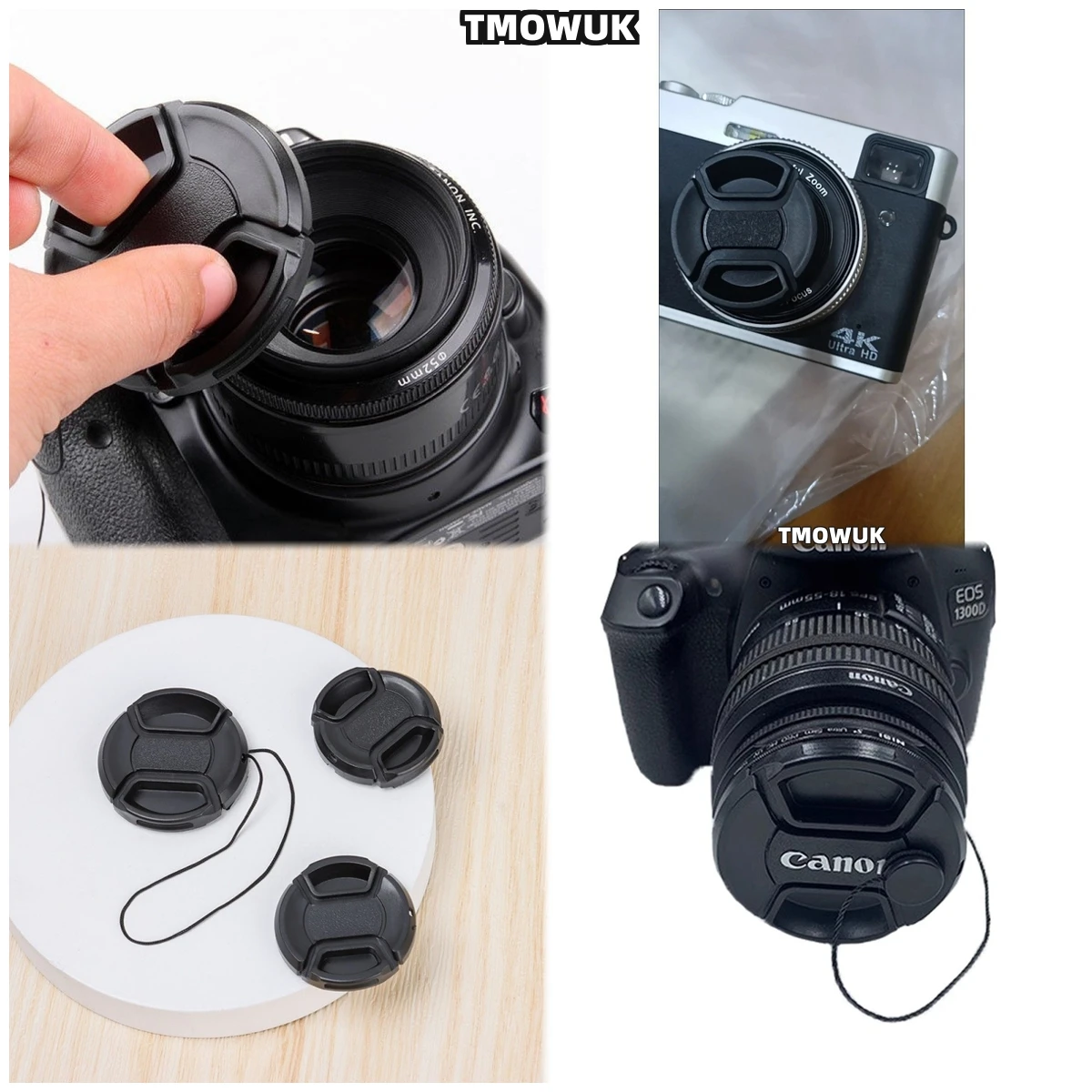 

For Canon EOS R3 R1 5DS 5D 77D 750D M100 Rebel T6i Camera Lens Cap Protective Cover Center Pinch Snap-on 49mm 52 55 58 62 67 72