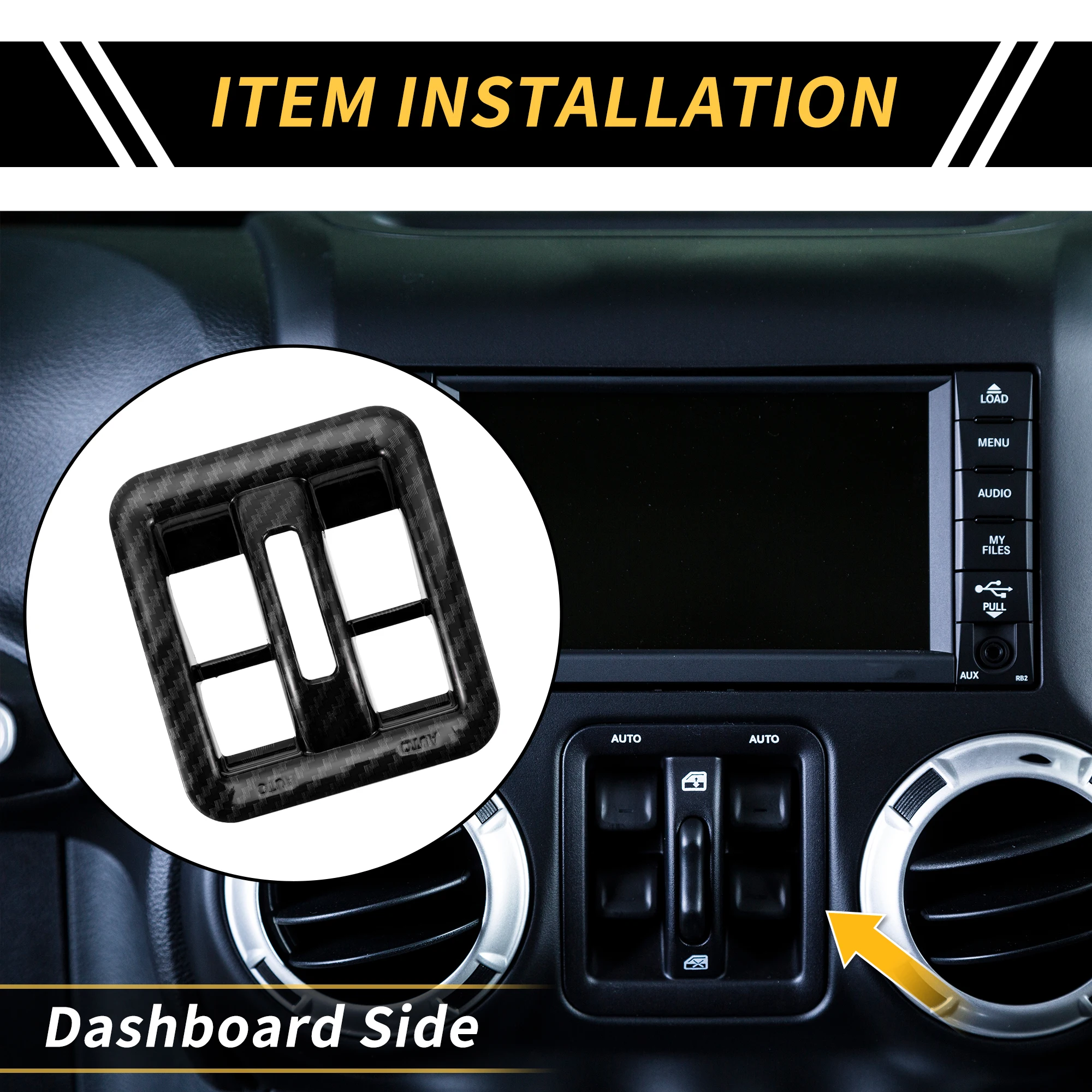 UXCELL لوحة القيادة نافذة التبديل غطاء أزرار الكسوة لسيارة جيب رانجلر JK JLU ألياف الكربون