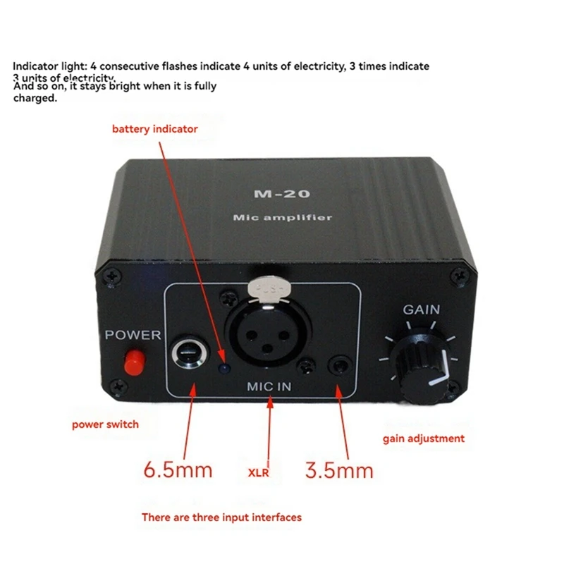 M07K-Dynamic Microphone Condenser Mic Amplifier M-20 Audio 48V Phantom Power Charging Black For Live Sound Card Speaker