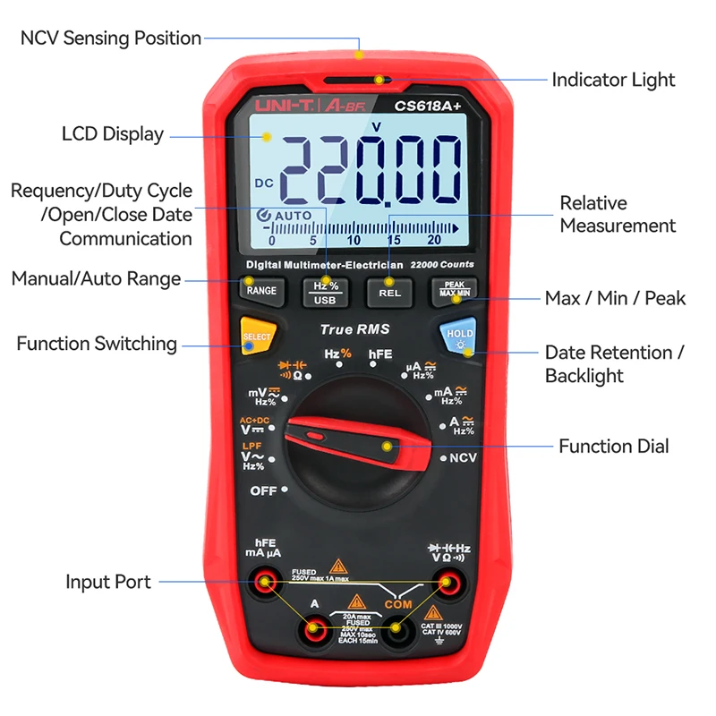 A-BF & UNI-T CS618A+ Digital Multimeter Substitute for UT61B Plus Series Handheld  Auto Range 22000 Counts DC AC Electric Tester