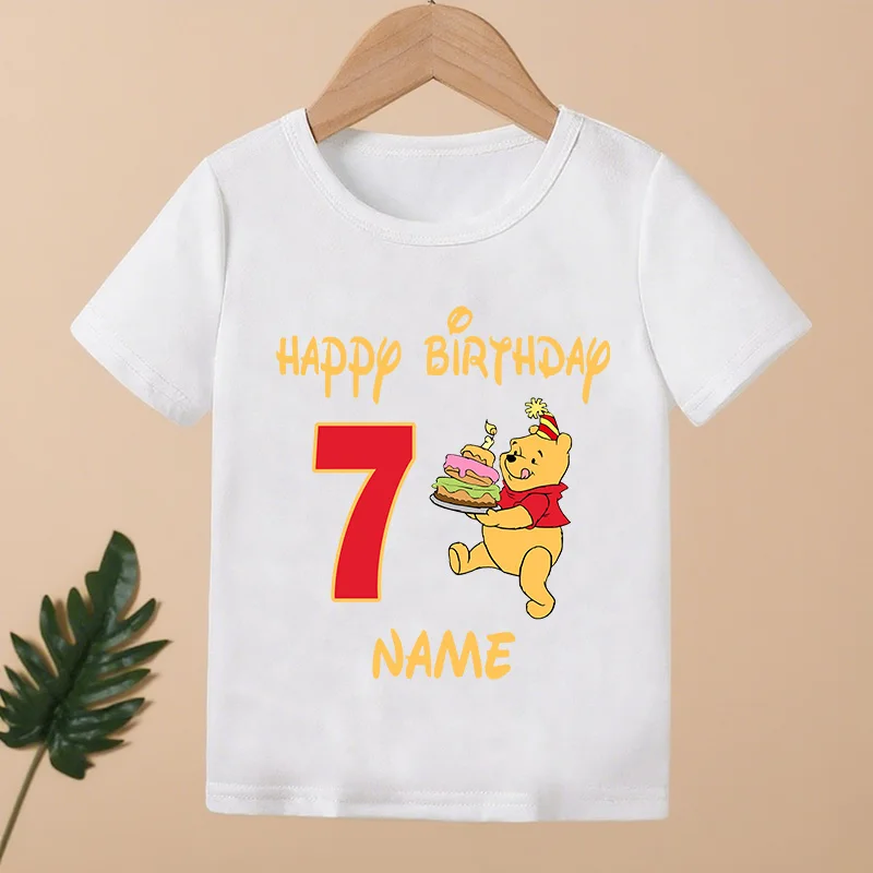 Pakaian Anak-anak Gambar Beruang Winnie The Pooh 1 2 3 4 5 6 7 8 9 Tahun Kaus Anak Laki-laki Perempuan Nama Kustom Ulang Tahun Kaus Bayi Anak-anak