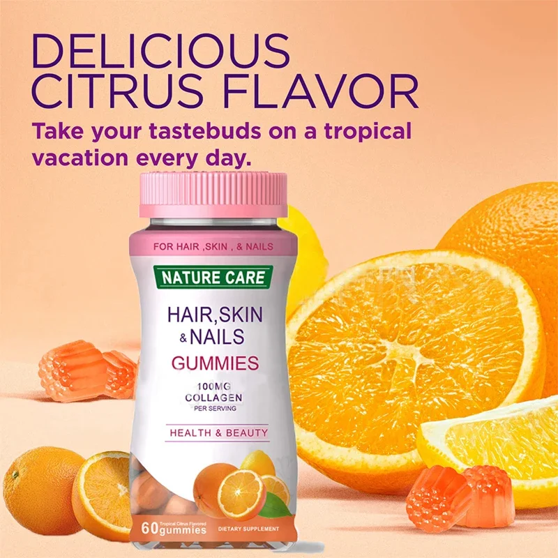 1 bottle of collagen gummies with orange flavor improves intestinal function enhances skin health hair growth nail beauty