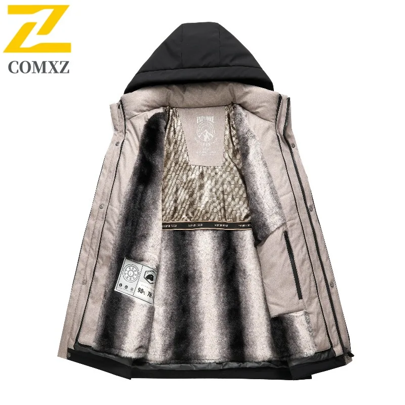 COMXZ Mens Down Jacket New Luxury Stand Collar Commute Office Lightweight Puffer Jacket Detachable Inner Layer Warm Winter Coat