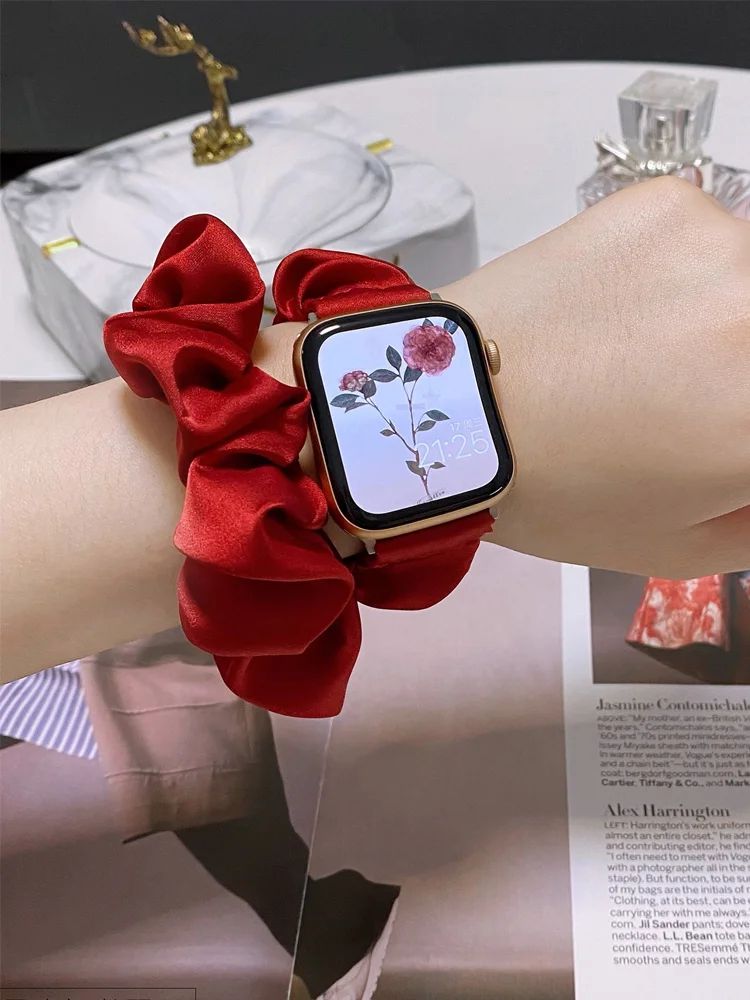 Women Scrunchie Strap for Apple watch bands 44mm 40mm 42mm 45mm 41mm 49mm Nylon Solo Loop bracelet iwatch 5 4 SE 6 9 7 8 ultra 2