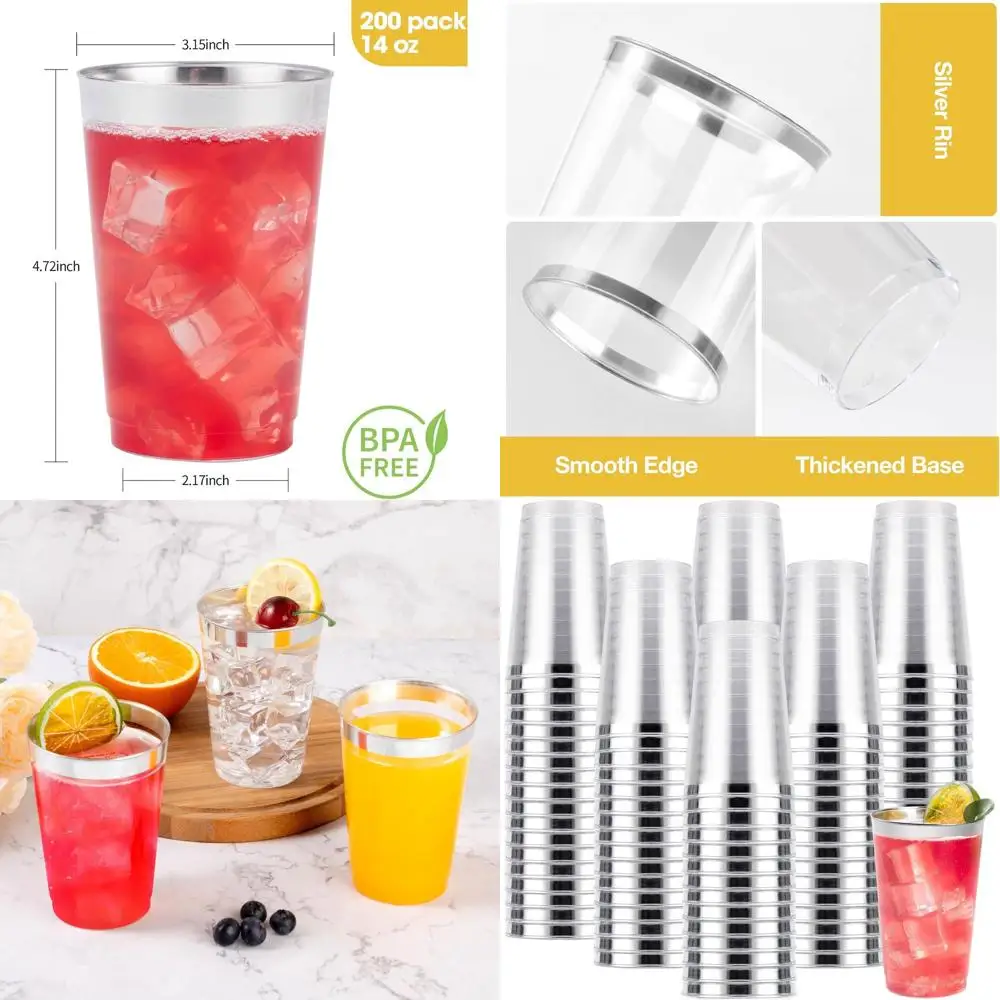 

Disposable Silver 14oz Cups, Party & Wedding Plastic Drinkware, Ideal for Thanksgiving, Christmas, and Celebrations