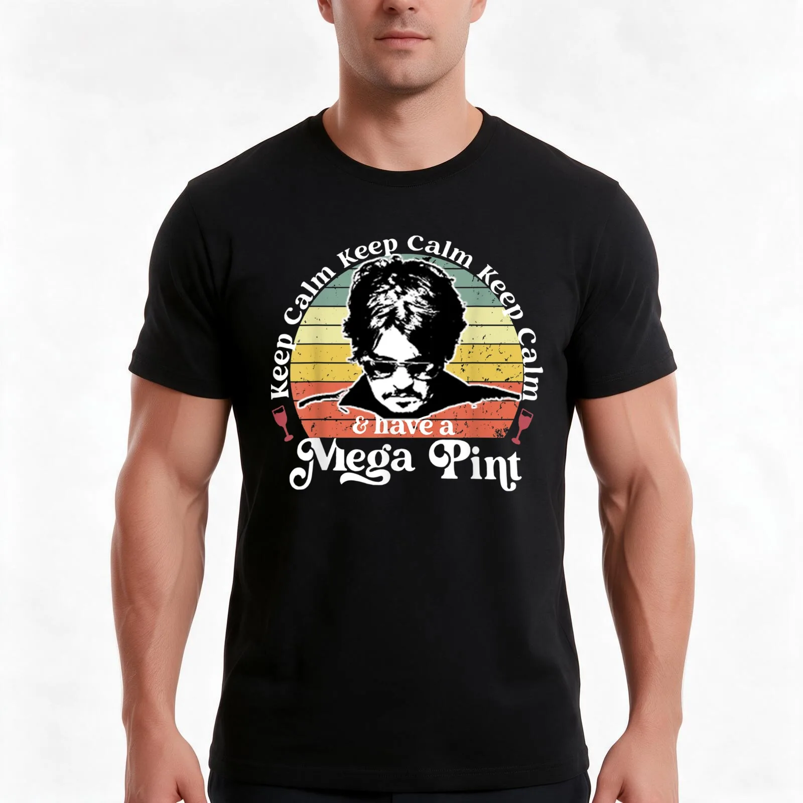 Keep Calm And Have A Mega Pint T-Shirt, Summer Casual Cotton Tee, Oversized Streetwear Tops, Vintage Graphic Print, 100% Cotton