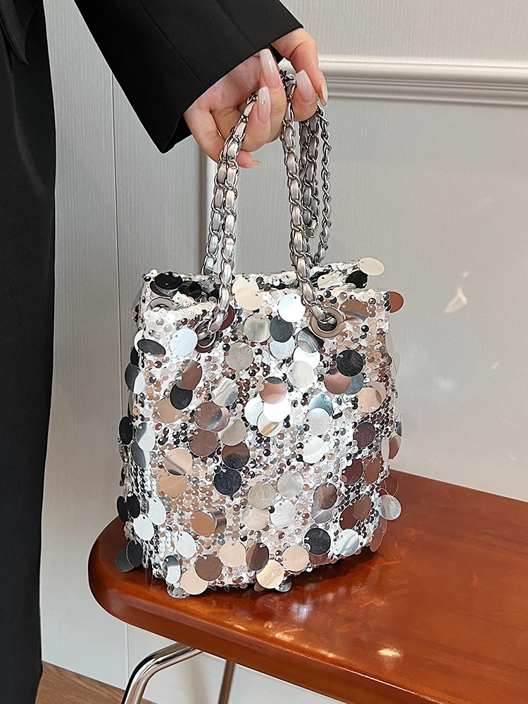 Sequin Dinner Bag 2023 New Women's Shiny Chain Magnetic Buckle Crossbody Bag Luxury Eye-catching Party Handheld Shoulder Bags