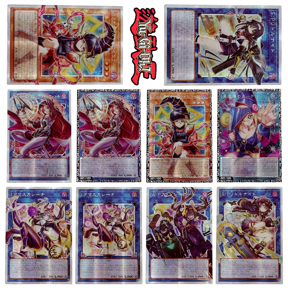 

Коллекционная карта Yu-Gi-Oh DIY: Сделай сам, текстурированная, с эффектом радужного сияния, персонажи: Black Magician Girl, Little Knight, Sky Striker Ace, Masquerena