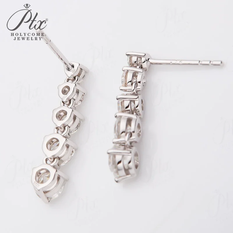TEN STONES Ear Stud Piercing Earrings Round Shape Moissanite 925 Sterling Silver Tassel Pendant Jewelry for Woman Top Quality