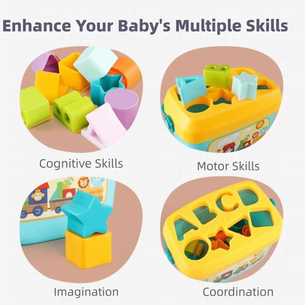 Une boîte ABC pièces trieur de formes jeu de tri Portable éducation précoce Puzzle couleur correspondant bloc de construction préscolaire