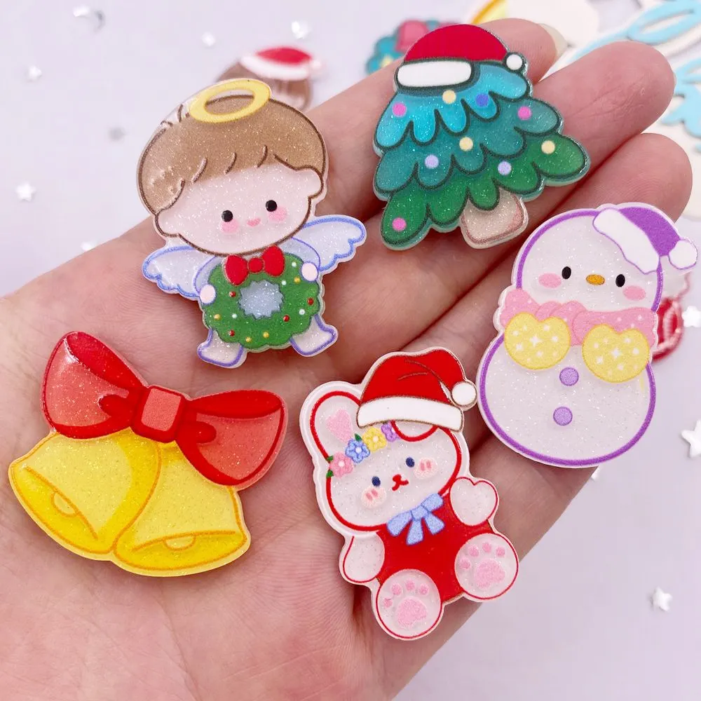 10PCS Colorful Glitter Santa Claus Snowman Boy Girl Christmas Tree  Acrylic Sheet Miniature Pattern DIY Scrapbook Home Decor Art