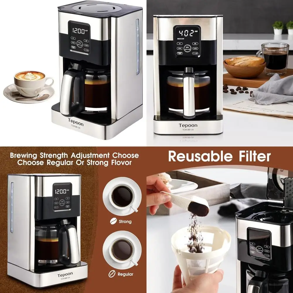 

Programmable 12-Cup Coffee Maker with Touchscreen, Stainless Steel, Reusable Filter, and Keep-Hot Plate