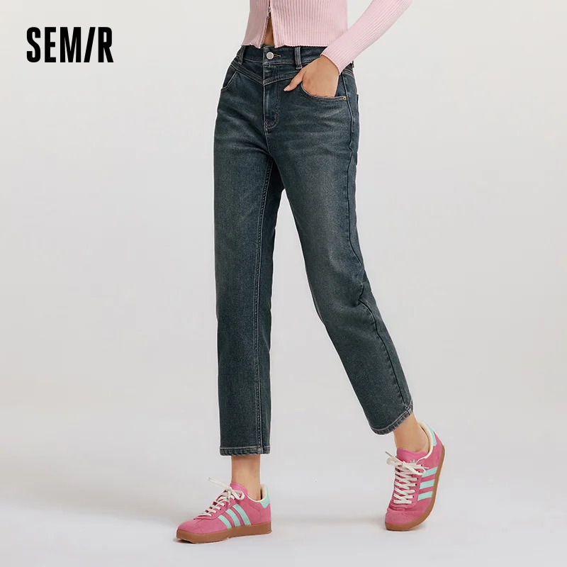 

Semir Women's 2025 New Winter Brushed Jeans - Cropped Straight Fit Denim Pants | Warm Casual for Daily Wear
