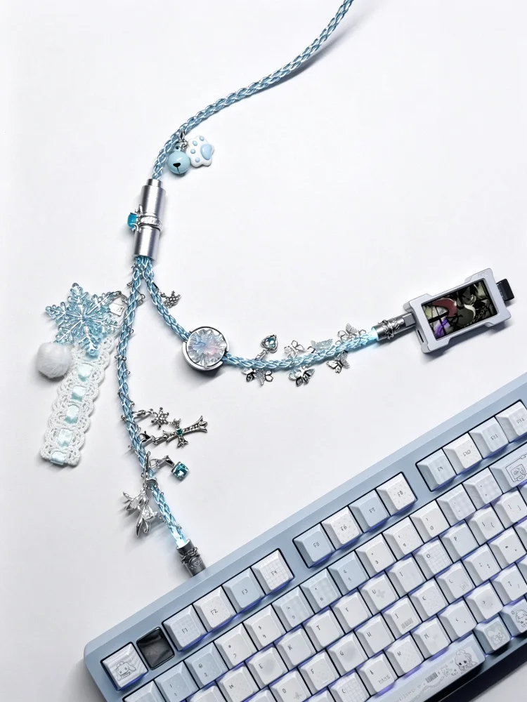 Snowmelt Theme 1-to-2 Aviator Cable Diy 8k White Light Type-c Handmade Custom 1.3m Mechanical Keyboard Decor Data Cable