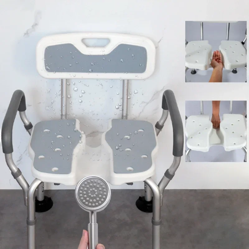 Aluminum Alloy Anti-Rust Bath Stool Stable Shower Chair for Elderly Non-Slip Stool with Adjustable Height for Home Patient Care