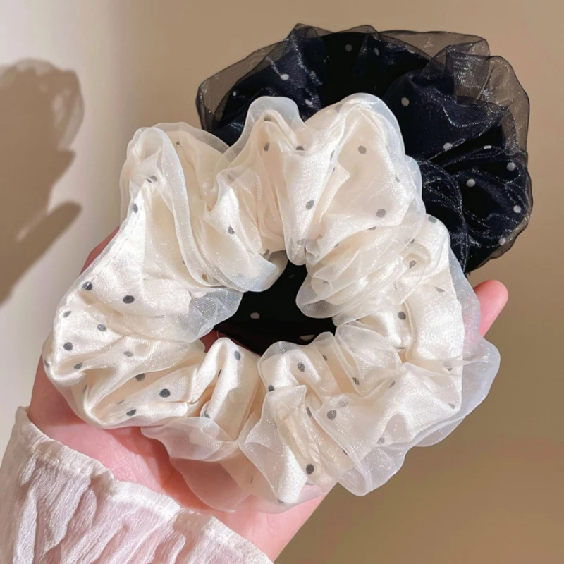 Fashionable Retro Mesh Polka Dot Large Intestine Hair Loop Feminine Temperament Elastic Hair Loop Ponytail Hair Accessories