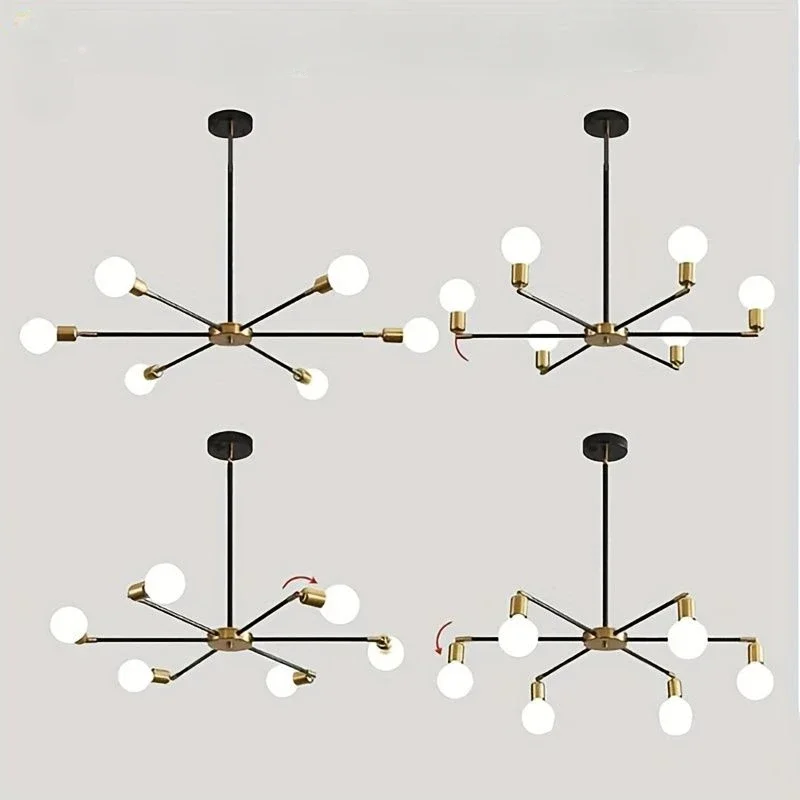 Black-Gold LED Chandelier Lights, Restaurante e Sala de Estar, Lâmpadas Pingentes Vintage, Loft Personalidade, Ferro de Teto, E27, 8 Cabeças