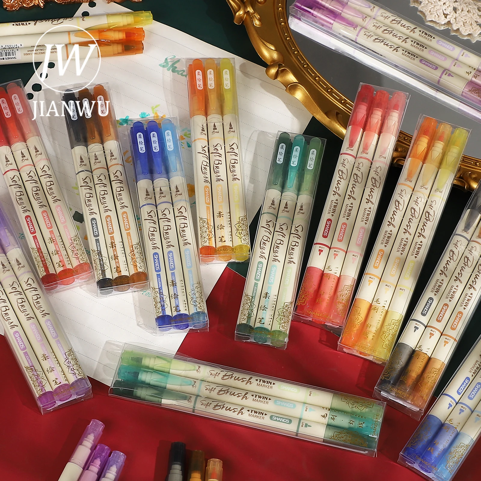 JIANWU 3 sztuk/zestaw prosta miękka końcówka pojedynczy klosz/podwójna głowica miękka zestaw pisaków do malowania kreatywne DIY materiały dla studentów dziennika papeteria