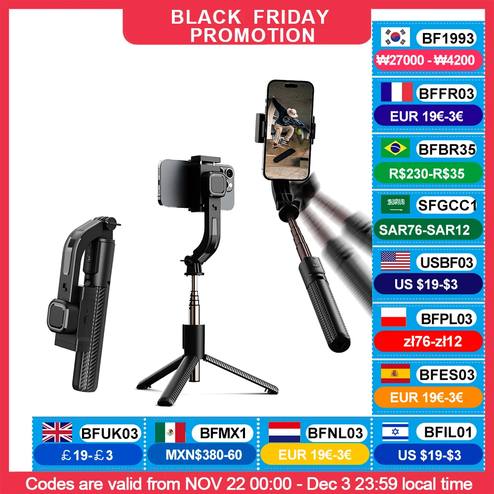 360 ° Rotating Handheld Selfie Stick Stabilizer Detachable Stand on Site Selfie Stand Adjustable Telescopic Bluetooth Phone