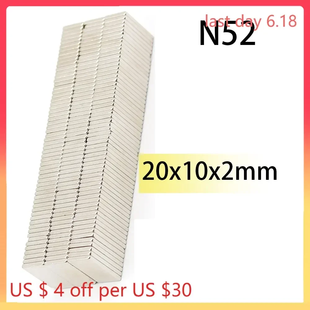 20x10x2 N52 Standard size magnet Rectangle Square Strong Magnets Search  Neodymium Bar Healthcare Industrial  Motor Generation