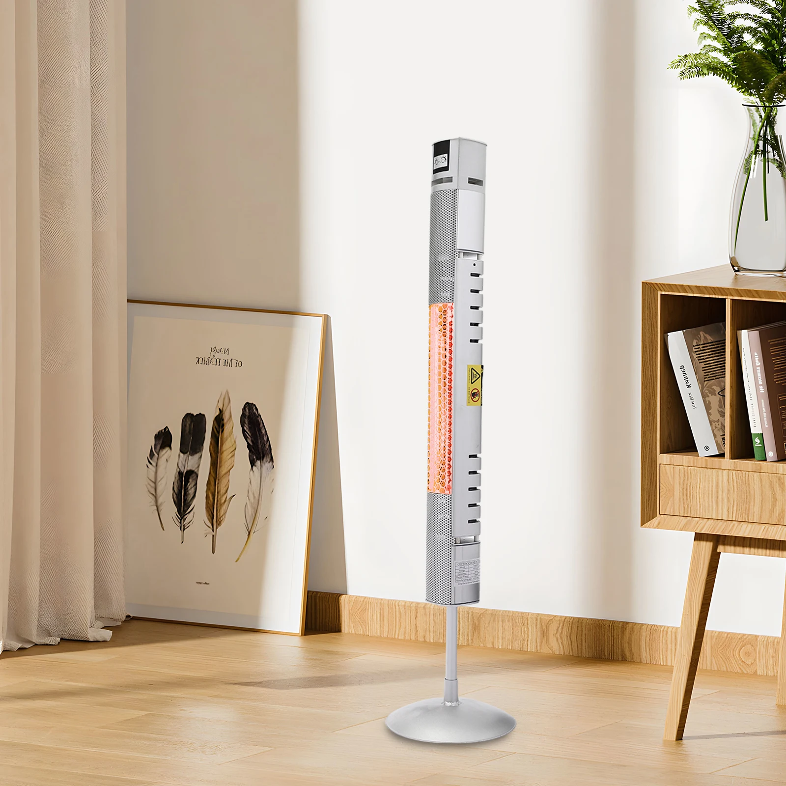 Outdoor Electric Heater With Remote Control & Round Base Tower Space Heater For Home Powerful Function Column Silver