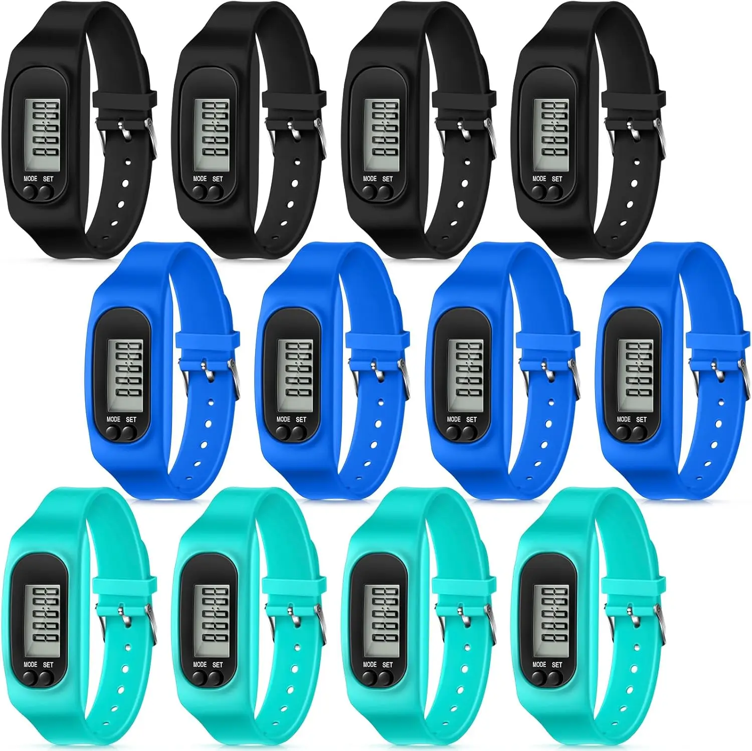 

12 Pcs Pedometer for Walking Steps and Miles Pedometer Watch Silicone Steps Running Pedometer Bracelet Ankle Step Counter for C