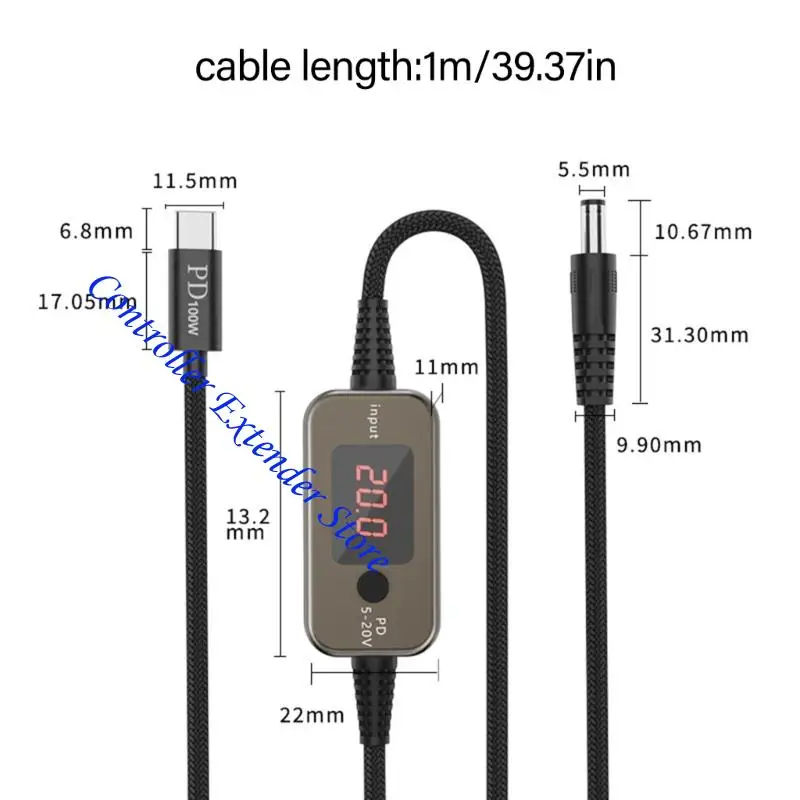 N84B النوع C إلى 5.5x2.5mm كبل شحن 5V T 20V فولتية قابلة للتعديل 100W الإخراج