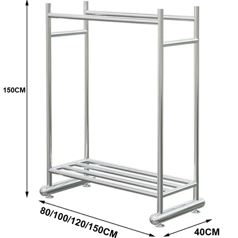 Multifunctional Double Rod Garment Rack Stainless Steel Clothing Organizer With Shoe Shelf Heavy Duty Drying Rack For Bedroom La