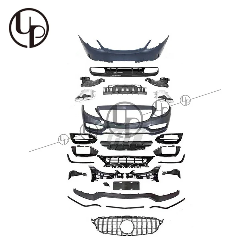 

STLFC-CLASS W205 C63 Style PP Material Body Kits Front Bumper Rear Diffuser with Exhaust Tips Front Grille for W205