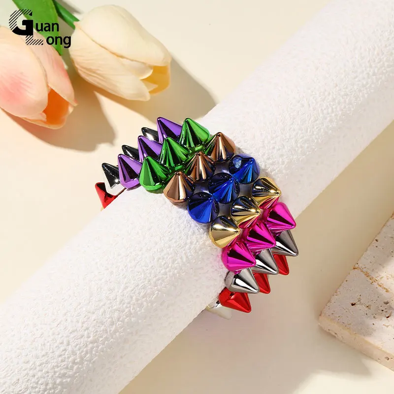 GuanLong New Colorful Big Wide Link Bracelets for Women Punk Boys Girls Spike Bangle Bracelet Summer Party Gifts Elastic Jewelry